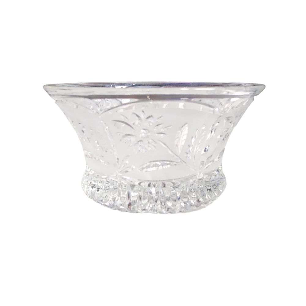 Vintage Crystal‎ Clear Ind. 24% Lead Crystal Frosted & Etched Candy Dish Bowl